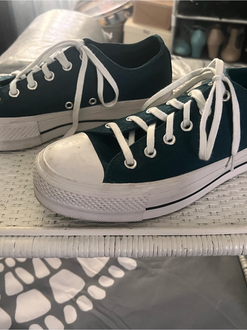 Converse Low-Top Platform Teal Canvas Sneakers with White Accents